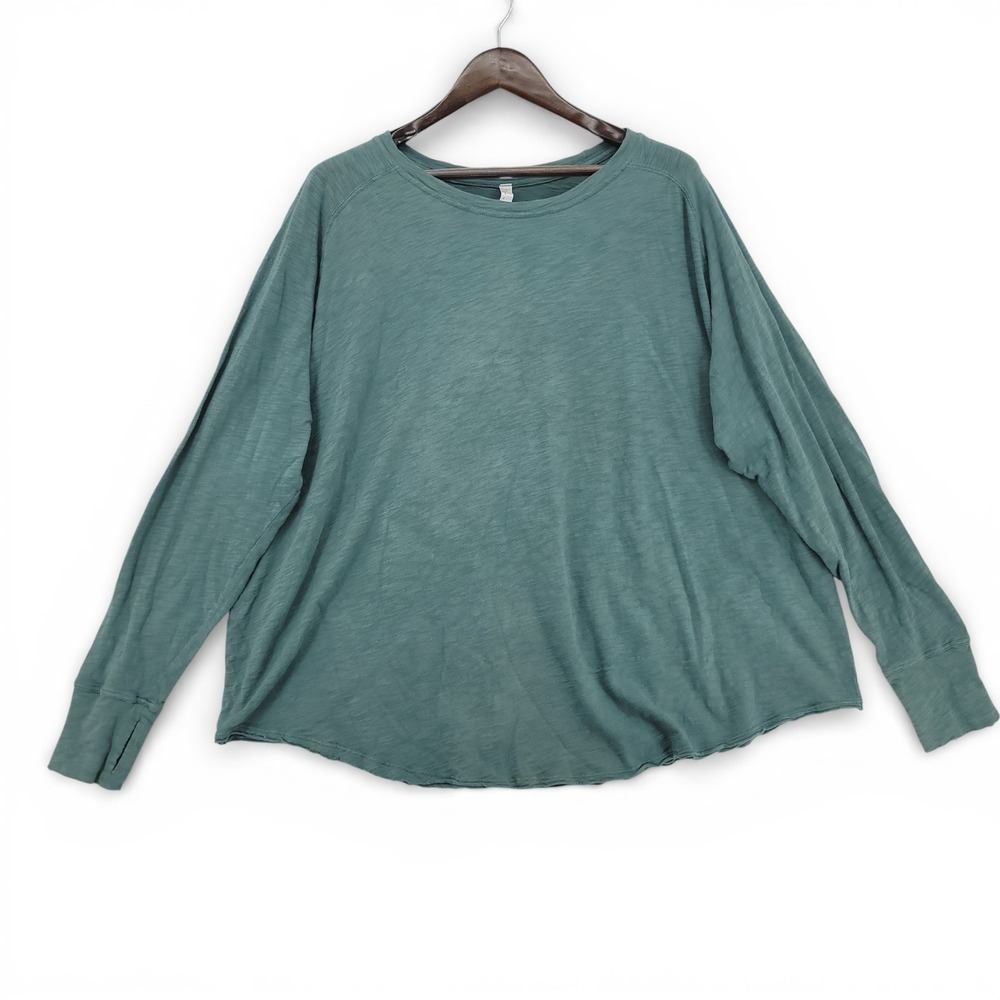 Zella Women 2X Long Sleeve Top 100% Cotton Green Athleisure Casual‎